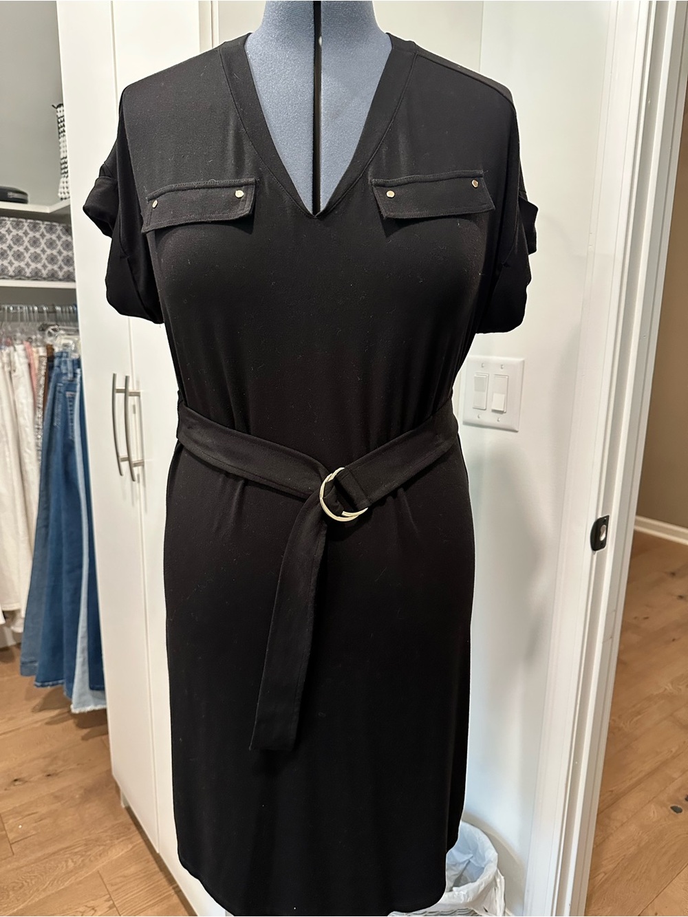 White House Black Market Black V-Neck Belted Dress